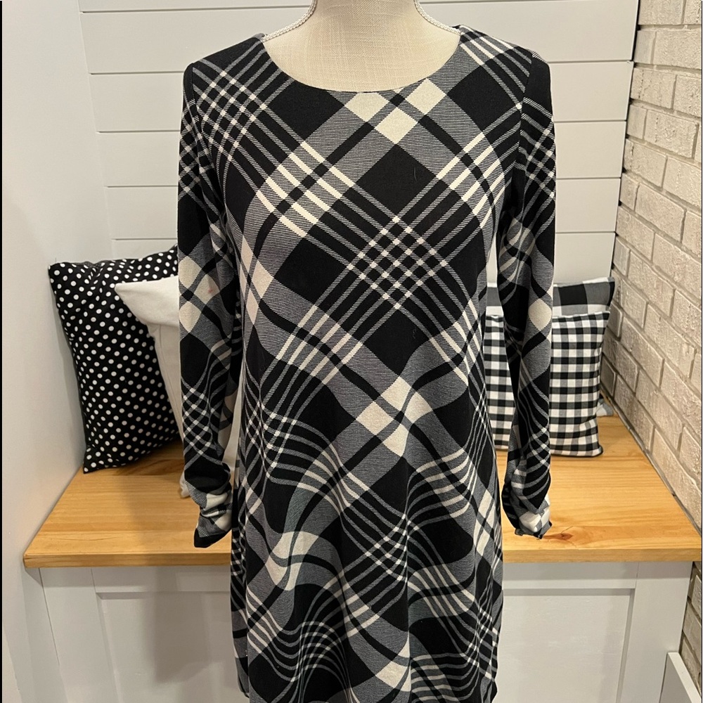 Women's R&K Black and White Plaid A-line Dress